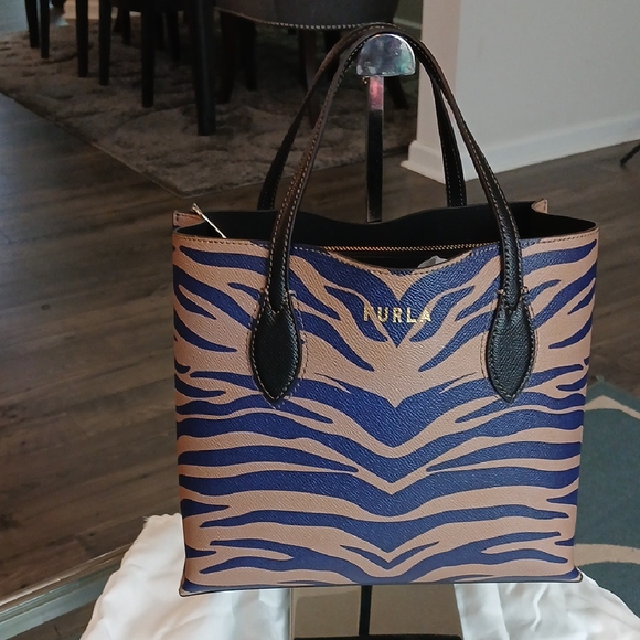 Furla Handbags - Furla NWOT Blue and Tan Zebra-Print Tote